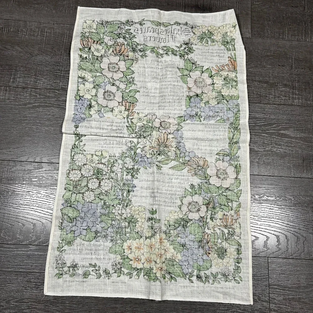 Vintage Lamont Shakespeares Flowers Linen Tea Towel Stratford-upon-Avon Erika